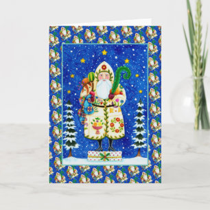 FOLK ART BALTIMORE QUILT VATER CHRISTMAS Verse Feiertagskarte