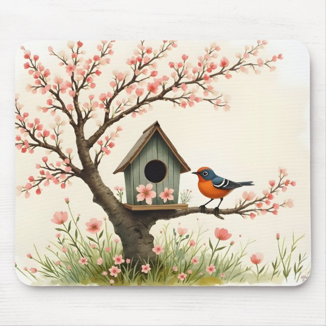 Folk Art Bird and Birdhouse Mousepad (Vorne)