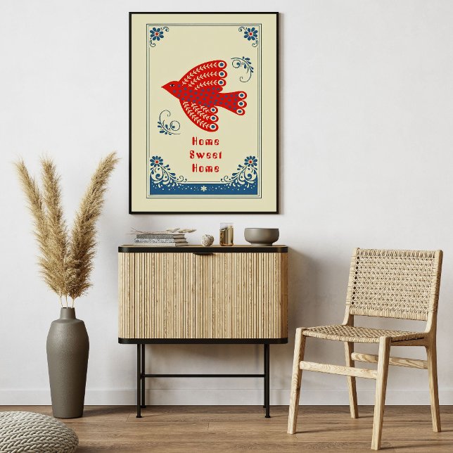 Folk Art Bird Home Scandinavian Style Pоster Poster (Von Creator hochgeladen)