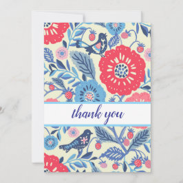 Folk Art Bird und Strawberry Danke Karte