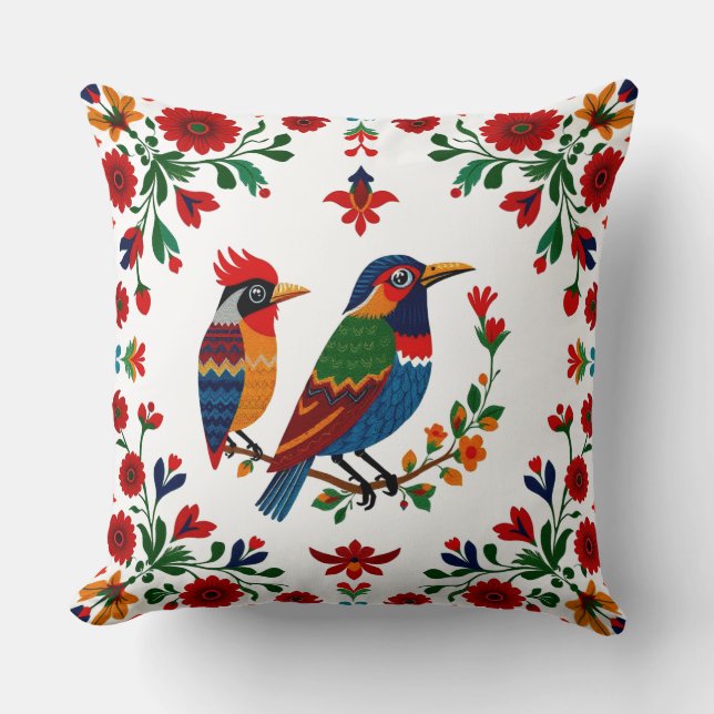 Folk Art Birds & Blooms  Kissen (Vorderseite)