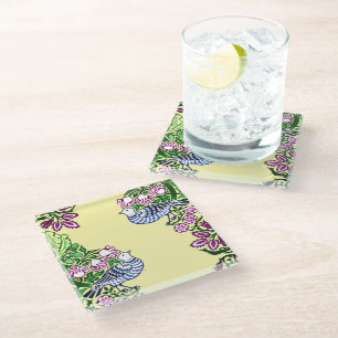 Folk Art Birds Blume Acorns Glasuntersetzer