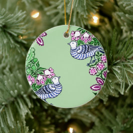 Folk Art Birds Blume Acorns Keramik Ornament