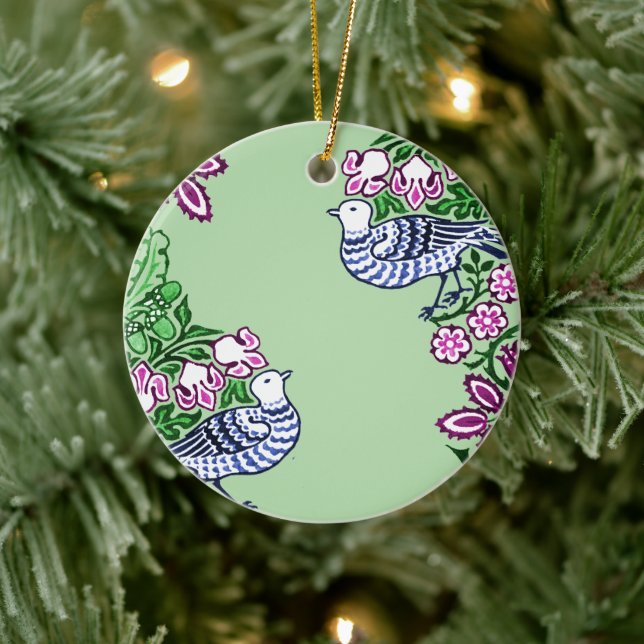 Folk Art Birds Blume Acorns Keramik Ornament (Baum)