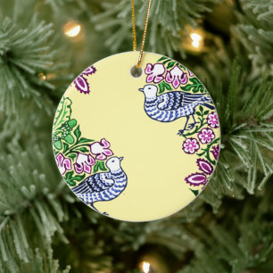 Folk Art Birds Blume Acorns Keramik Ornament