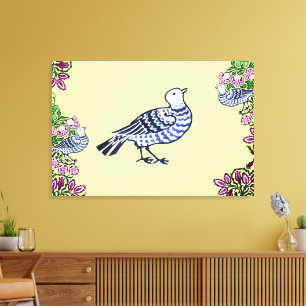 Folk Art Birds Blume Acorns Leinwanddruck