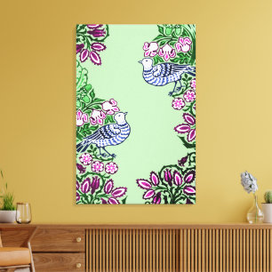 Folk Art Birds Blume Acorns Leinwanddruck