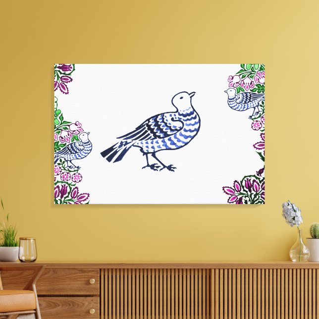 Folk Art Birds Blume Acorns Leinwanddruck (Insitu (Wohnzimmer))