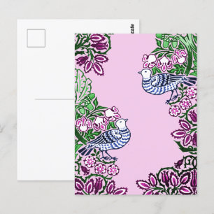 Folk Art Birds Blume Acorns Postkarte