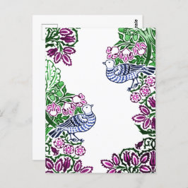 Folk Art Birds Blume Acorns Postkarte