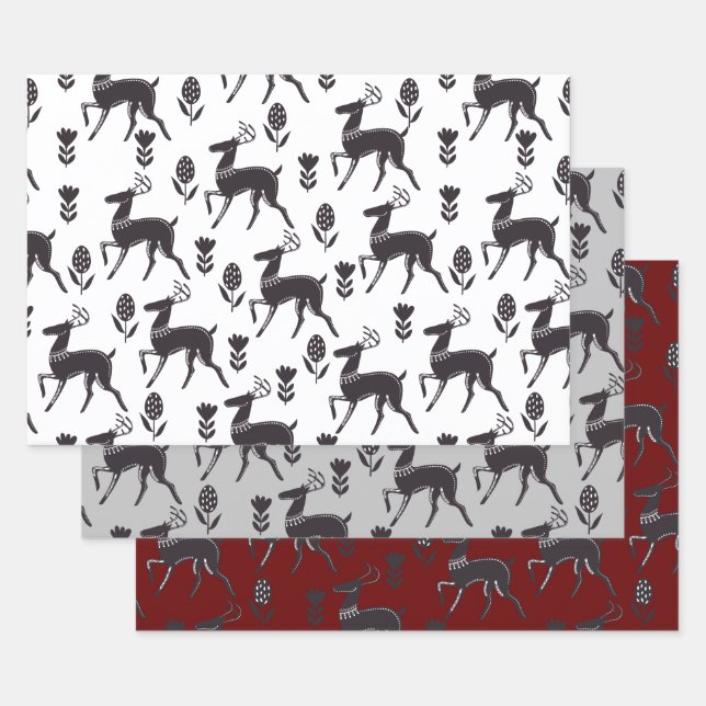 Folk Art Black Deer Trio II Geschenkpapier Set (Set)