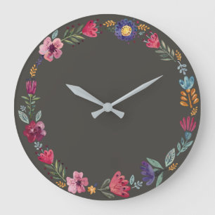 Folk Art Blume II Wall Clock Große Wanduhr