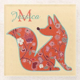 Folk Art Blume Muster Fox Personalisiert Glasuntersetzer