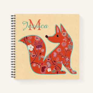 Folk Art Blume Muster Fox Personalisiert Notizbuch