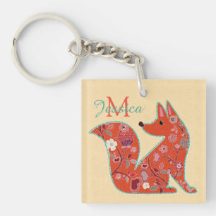 Folk Art Blume Muster Fox Personalisiert Schlüsselanhänger