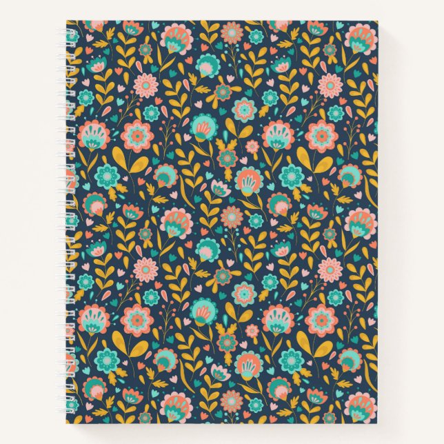 Folk Art Blume Muster Notizbuch (Vorderseite)