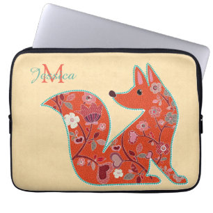 Folk Art Blume Pattern Fox Laptopschutzhülle