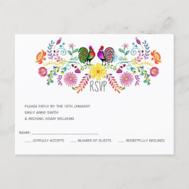Folk Art Blume Rooster UAWG Einladungspostkarte