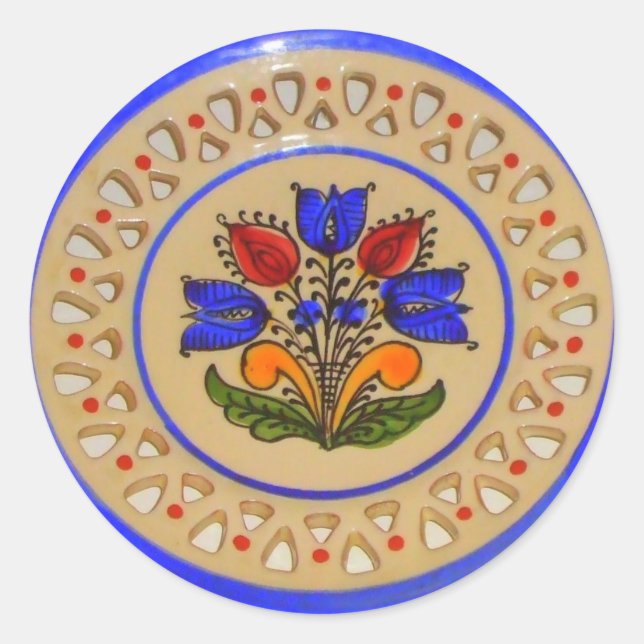 Folk Art Blume Runder Aufkleber (Vorderseite)