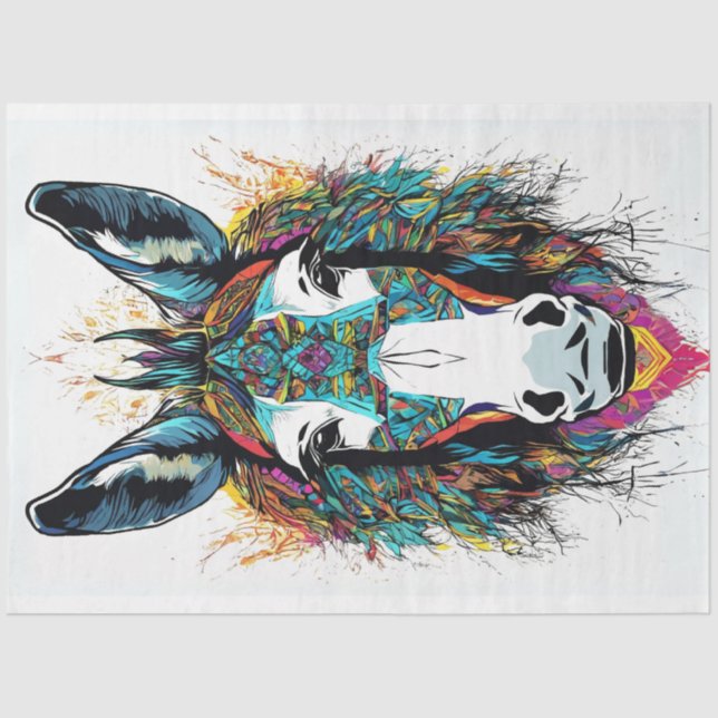 Folk Art Bright Colors Donkey Decoupage Seidenpapier (Vorderseite)