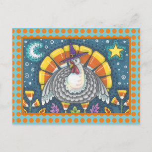 FOLK ART CANDY CORN TURKEY PILGRIM, ERNTEDANK POSTKARTE