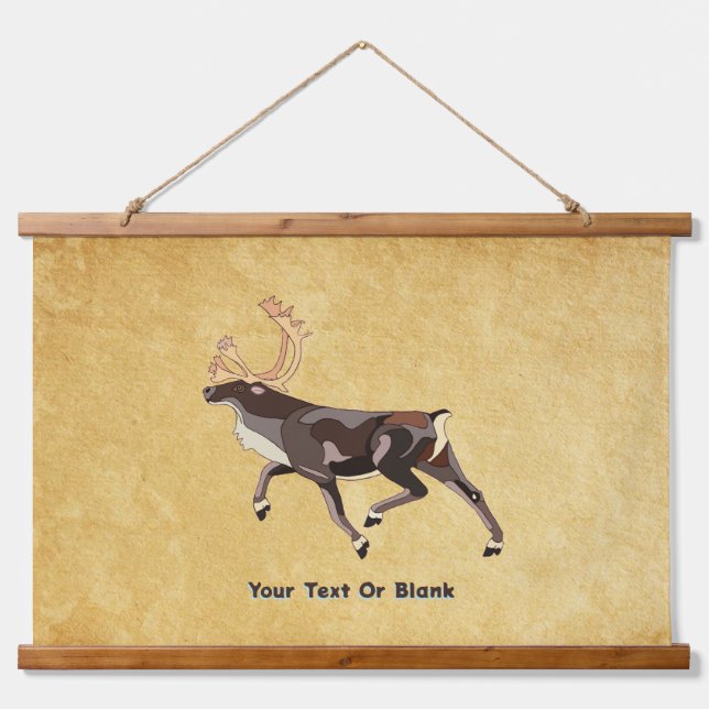 Folk Art Caribbean/Reindeer Wandteppich Mit Holzrahmen (Vorne)