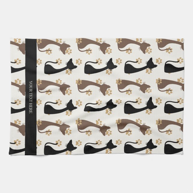 Folk Art Cat Pattern | Farmhouse Kitchen Geschirrtuch (Horizontal)