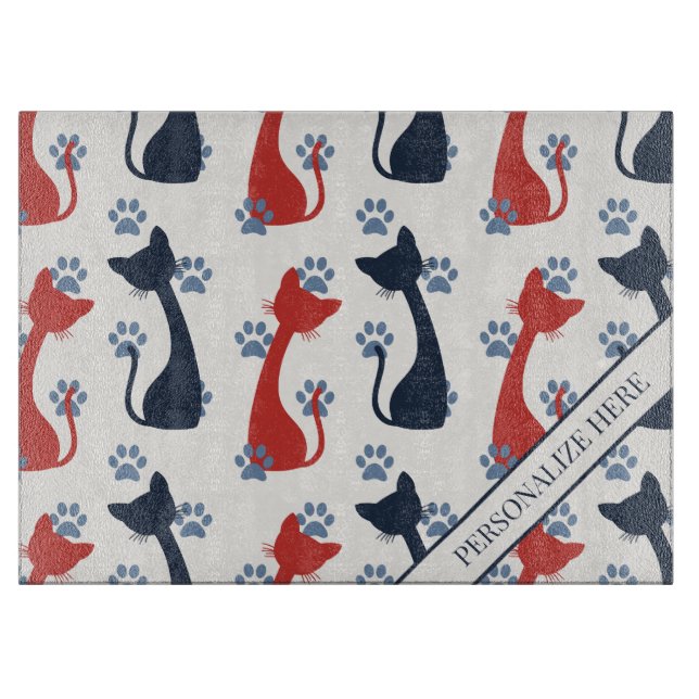 Folk Art Cat Pattern | Farmhouse Kitchen Recipe Schneidebrett (Vorderseite)