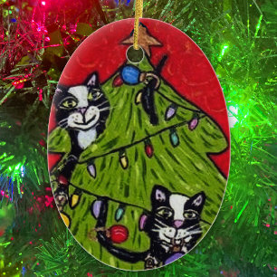 Folk Art Cats Weihnachtsbaum Keramikornament