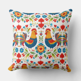 Folk art chicken floral pillow kissen