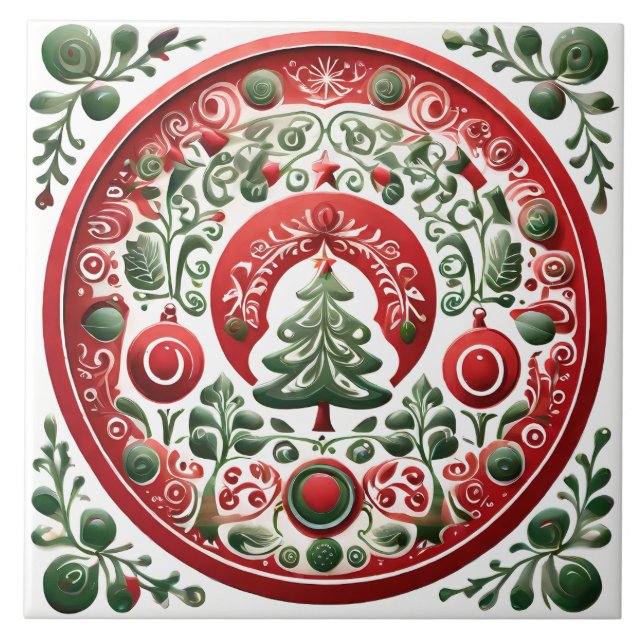 Folk Art Christmas Fliese (Vorderseite)