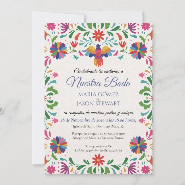 Folk Art Colorful Floral Fiesta Spanish Wedding Einladung (Vorderseite)