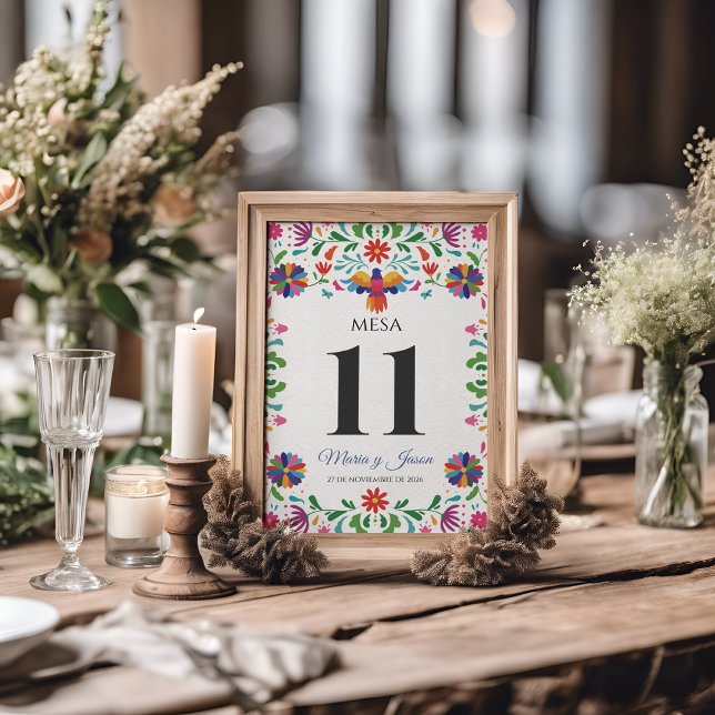 Folk Art Colorful Floral Fiesta Spanish Wedding Tischnummer (Folk Art Colorful Floral Fiesta Spanish Wedding Table Number)