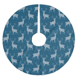 Folk Art Deer on Blue Polyester Weihnachtsbaumdecke