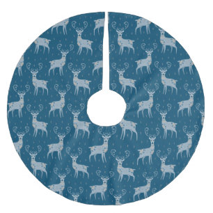 Folk Art Deer on Blue Polyester Weihnachtsbaumdecke