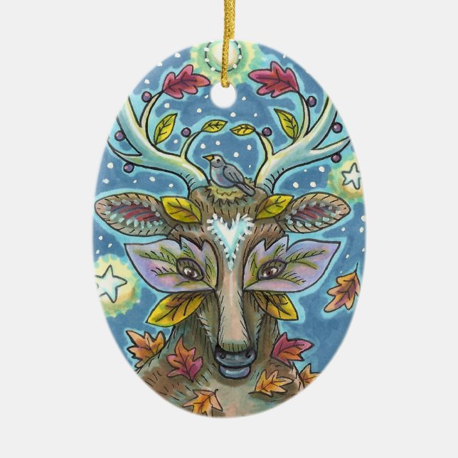 FOLK ART DEIN IM HERBLICHEN WALD, VOD NEST & MOON KERAMIK ORNAMENT (Vorne)