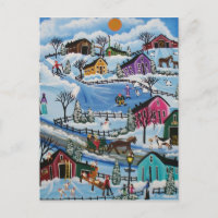 FOLK ART Erster Tag des Schnees LORI EVERETT Postk