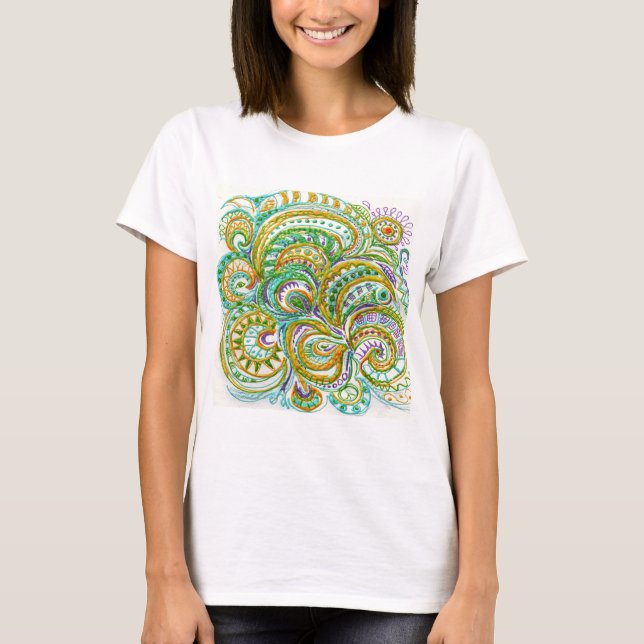 Folk Art Fantasy Pattern T-Shirt (Vorderseite)