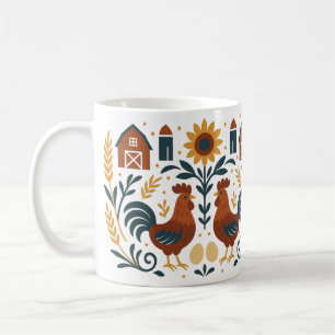 Folk Art Farm Rooster Kaffeetasse