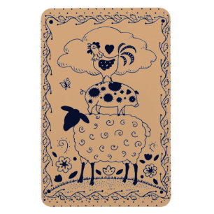 FOLK ART FARM TIERE SCHAF, SCHWEIN, HAHN Land Magnet