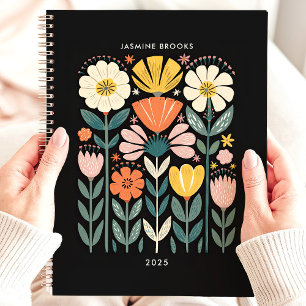 Folk Art Floral 2025 Benutzerdefinierter Name  Planer