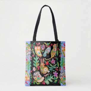 Folk Art Floral Animal Friends Black Customizable