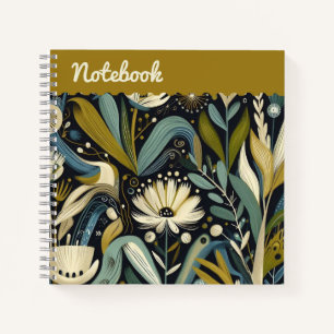Folk Art Floral & Bird Aquamarine Wildblumen Top-L Notizbuch
