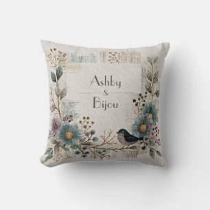 Folk Art Floral Bird Wedding Kissen
