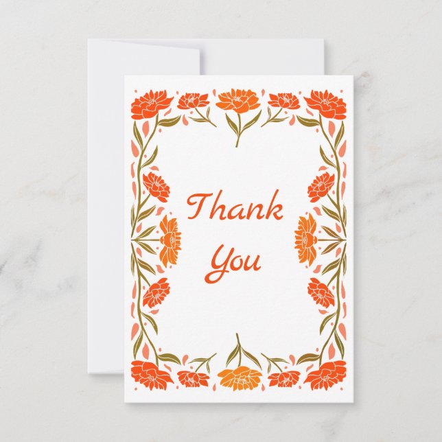 Folk Art Floral Border Greeting Card Dankeskarte (Vorderseite)