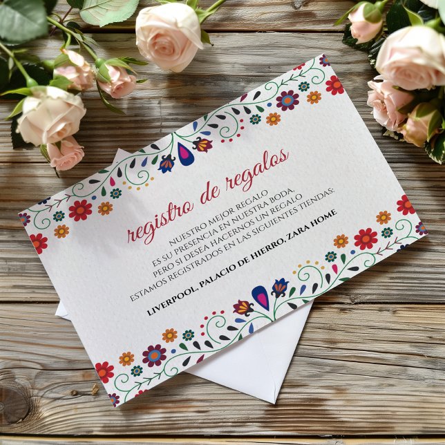 Folk Art Floral Botanical Fiesta Spanish Wedding Begleitkarte (Folk Art Floral Botanical Fiesta Spanish Wedding Enclosure Card)