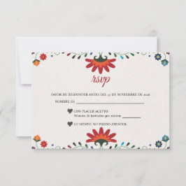 Folk Art Floral Botanical Fiesta Spanish Wedding RSVP Karte