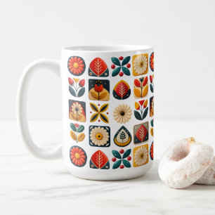 Folk Art Floral Mosaik in Retro Farben Kaffeetasse