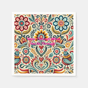 🎨 Folk Art Floral Paper Napkin - Boho Nature-Insp Serviette