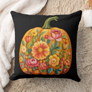 Folk Art Floral Pumpkin - Symmetric Kissen